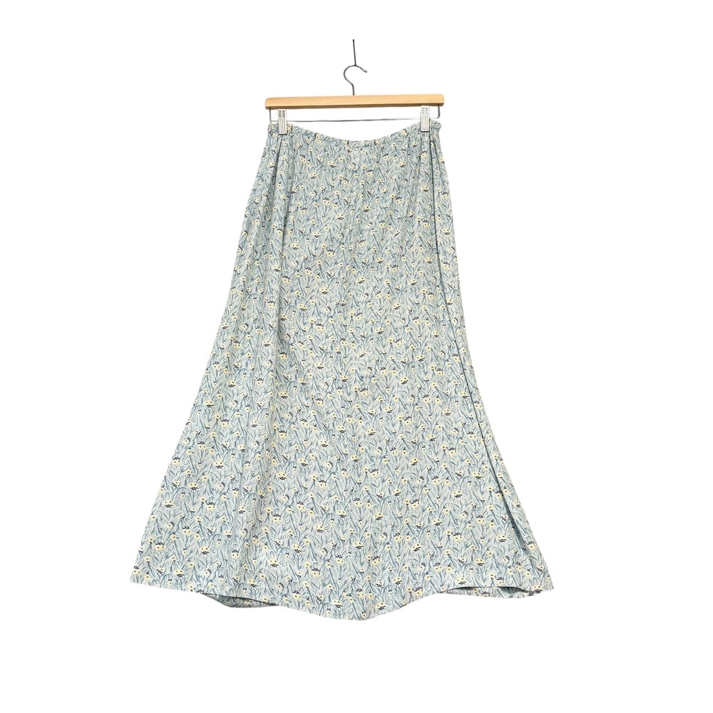 Vintage | Braemar | Floral Maxi Skirt Blue Yellow Rayon Made in Canada Size 10 - Picture 4 of 12